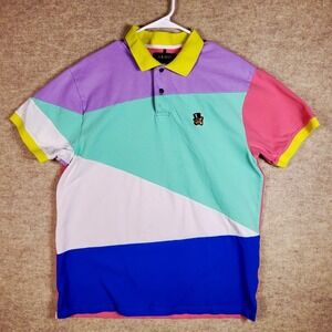 AKOO Hayti Logo Colorblock Cotton Polo Shirt, Men's‎ XL Lilac Pink Mint Blue
